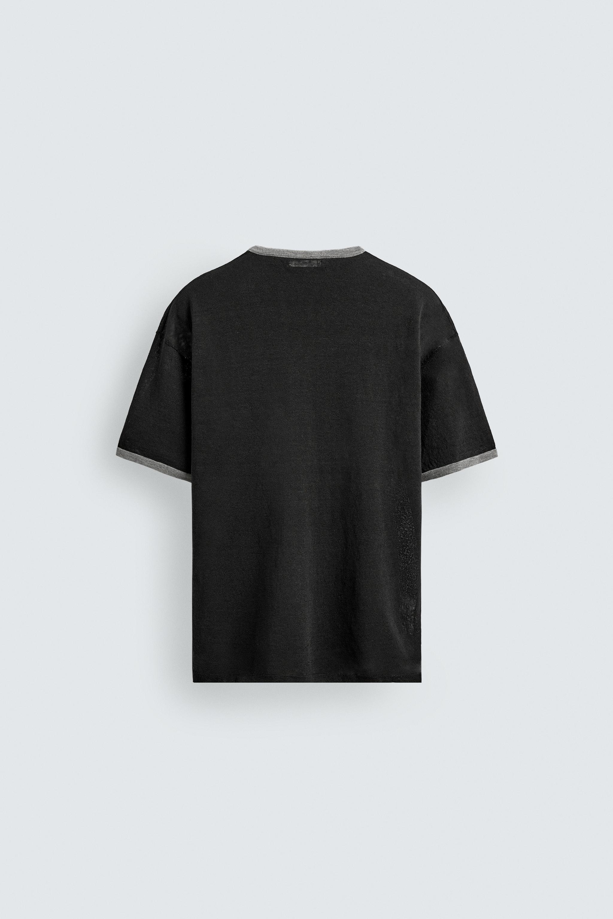 T-SHIRT EN MAILLE MÉLANGE LIN CONTRASTE